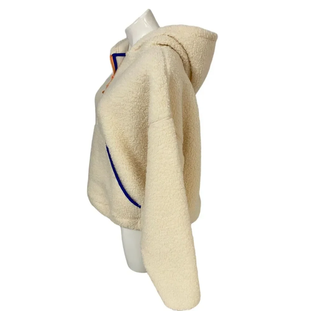 Wild Fable Sherpa Jacket Womens Medium Hooded Cream Pocket Zip Cozy Pullover - Picture 12 of 16